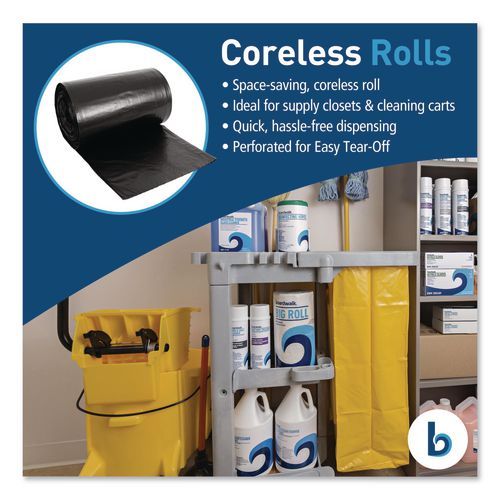 Image of Boardwalk® X7658SKKK01 Reprocessed Resin Can Liners, 60 gal, 1.2 mil, 38 x 58, Black, 50 Bags/Carton