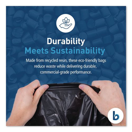 Image of Boardwalk® X7658SKKK01 Reprocessed Resin Can Liners, 60 gal, 1.2 mil, 38 x 58, Black, 50 Bags/Carton