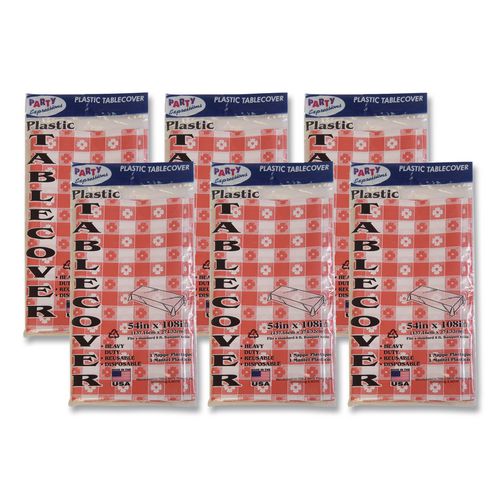 Image of Tablemate® TBL549RDG Table Set Rectangular Table Covers, Heavyweight Plastic, 54" X 108", Plaid Red/white, 6/pack