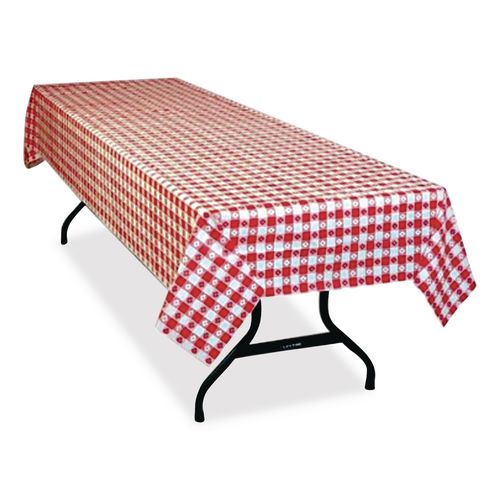 Image of Tablemate® TBL549RDG Table Set Rectangular Table Covers, Heavyweight Plastic, 54" X 108", Plaid Red/white, 6/pack