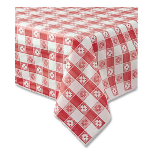 Image of Tablemate® TBL549RDG Table Set Rectangular Table Covers, Heavyweight Plastic, 54" X 108", Plaid Red/white, 6/pack