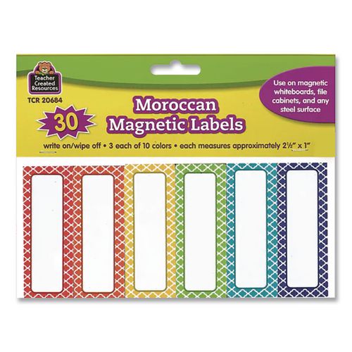 Image of Teacher Created Resources TCR20684 Moroccan Magnetic Labels, 10 Assorted Colors, 2.5" x 1", 30/Pack