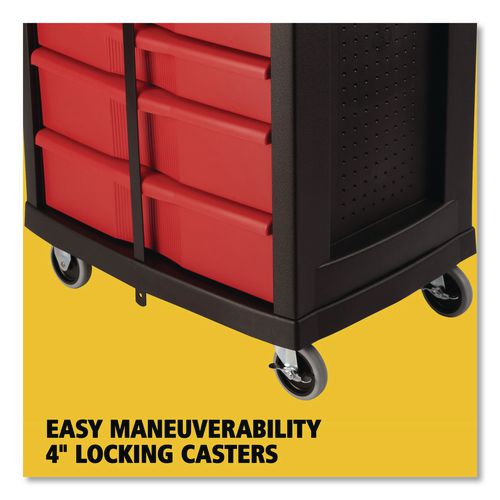 Image of Rubbermaid® Commercial FG773488BLA Five-Drawer Mobile Workcenter, 32.63w x 19.9d x 33.5h, Black Plastic Top
