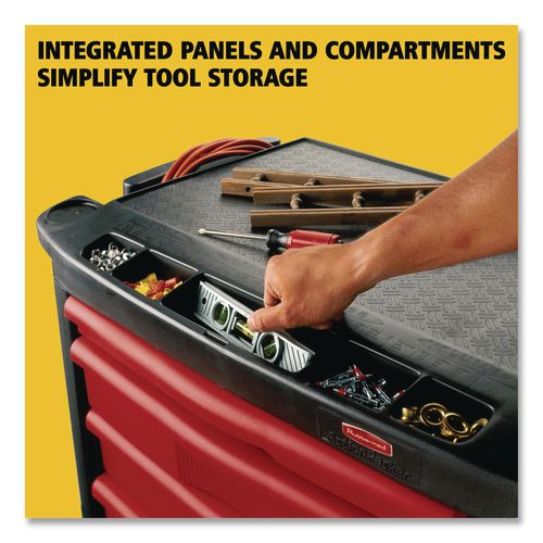 Image of Rubbermaid® Commercial FG773488BLA Five-Drawer Mobile Workcenter, 32.63w x 19.9d x 33.5h, Black Plastic Top