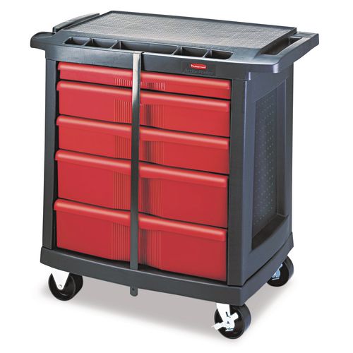 Image of Rubbermaid® Commercial FG773488BLA Five-Drawer Mobile Workcenter, 32.63w x 19.9d x 33.5h, Black Plastic Top