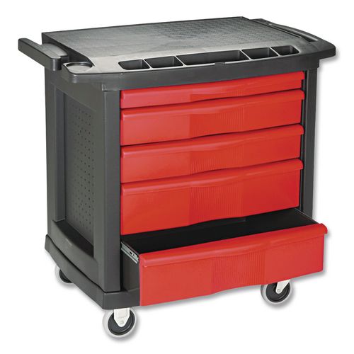 Image of Rubbermaid® Commercial FG773488BLA Five-Drawer Mobile Workcenter, 32.63w x 19.9d x 33.5h, Black Plastic Top
