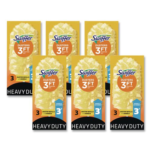 Image of Swiffer® 82074 Heavy Duty Dusters With Extendable Handle, Plastic Handle Extends To 3 Ft, 1 Handle And 3 Dusters/kit, 6 Kits/carton