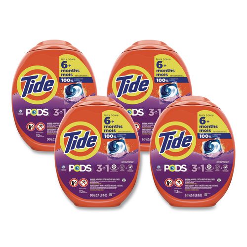 Image of Tide® 80870797 Pods, HE Compatible, Spring Meadow, 85 oz, 112 Pods/Tub, 4 Tubs/Carton