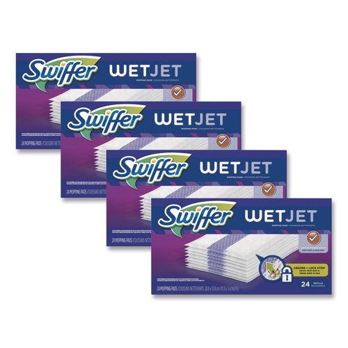 Image of Swiffer® 08443 WetJet System Refill Cloths, 11.3" x 5.4", White, 24/Box, 4/Carton