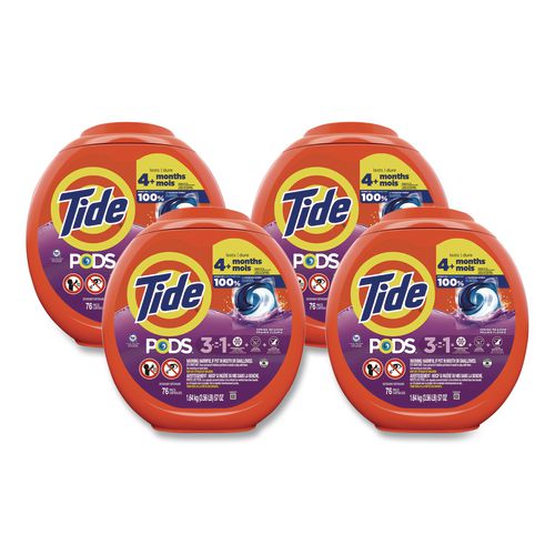 Image of Tide® 80870804 PODS Laundry Detergent, HE Compatible, Spring Meadow, 57 oz Tub, 76 Pacs/Tub, 4 Tubs/Carton