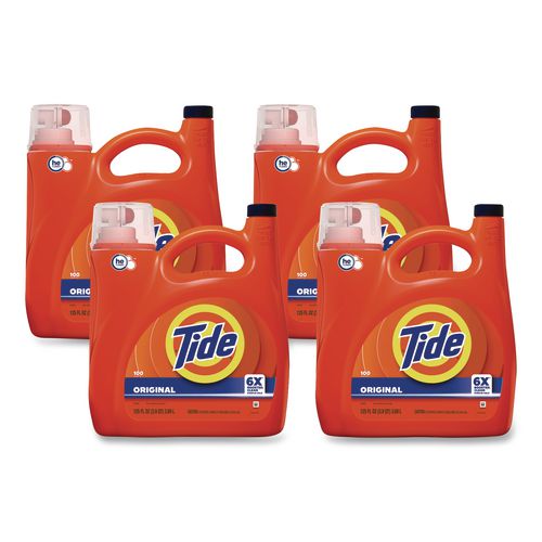 Image of Tide® 80866053 HE Liquid Laundry Detergent, Original Scent, 100 Loads, 125 oz Pour Bottle, 4/Carton