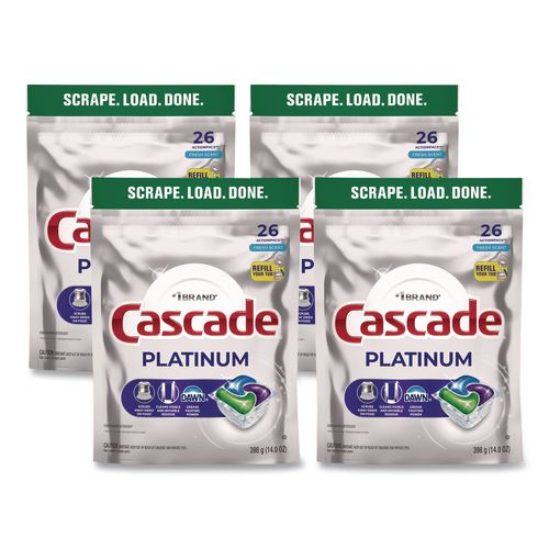 Image of Cascade® 80797184 Platinum ActionPacs, Fresh Scent, 14 oz Pack, 26 Pods/Pack, 4 Packs/Carton
