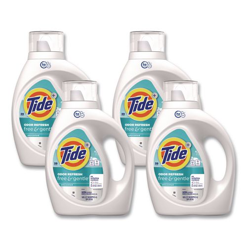 Image of Tide® 80816281 Free and Gentle Odor Refresh Liquid Laundry Detergent, 39 Loads, 55 oz Bottle, 4/Carton