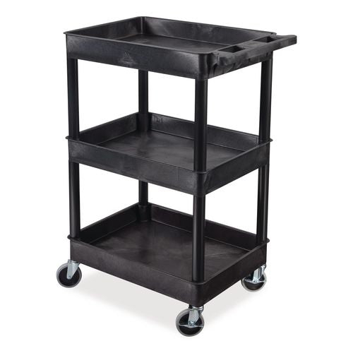 Image of Luxor STC111-B ENDURA Three-Shelf Utility Cart, Plastic, 300 lb Capacity, 26.5" x 18.5" x 39.25", Black