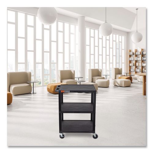 Image of Luxor WT34S TUFFY Three-Shelf Multipurpose Utility Cart, Plastic, 300 lb Capacity, 26.5" x 18.5" x 34", Black
