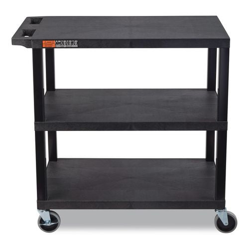 Image of Luxor EC222-B TUFFY XL Three-Shelf Multipurpose Utility Cart, Plastic, 300 lb Capacity, 35.25" x 18" x 34.5", Black