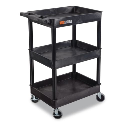 Image of Luxor STC111-B ENDURA Three-Shelf Utility Cart, Plastic, 300 lb Capacity, 26.5" x 18.5" x 39.25", Black
