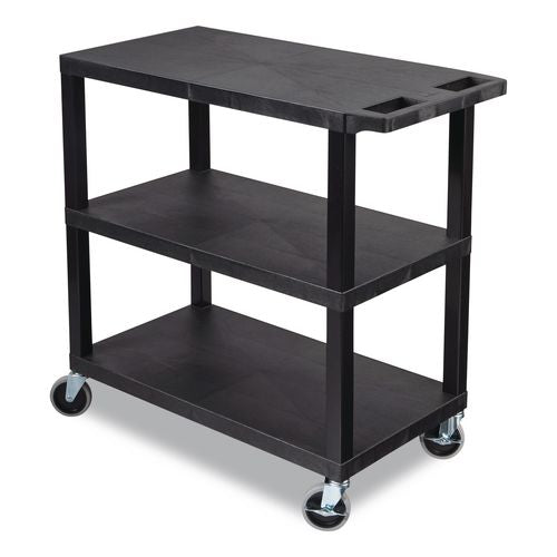 Image of Luxor EC222-B TUFFY XL Three-Shelf Multipurpose Utility Cart, Plastic, 300 lb Capacity, 35.25" x 18" x 34.5", Black