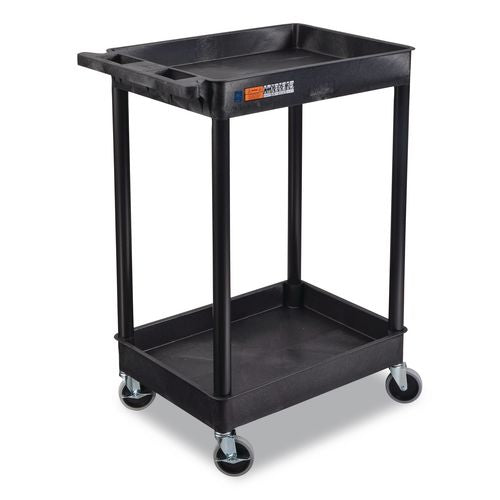 Image of Luxor STC11-B ENDURA Two-Shelf Utility Cart, Plastic, 300 lb Capacity, 26.5" x 18.5" x 37.5", Black