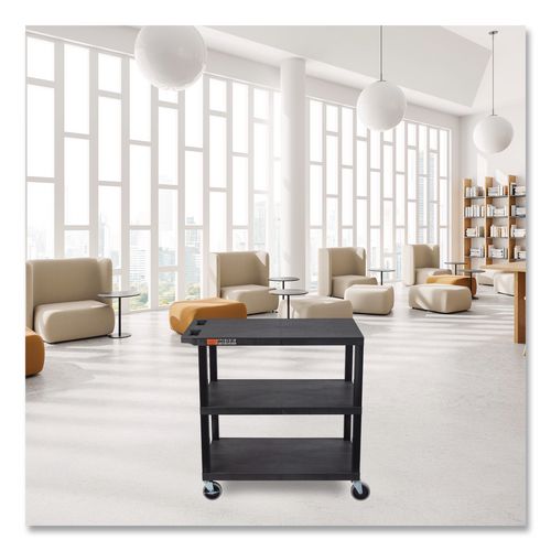 Image of Luxor EC222-B TUFFY XL Three-Shelf Multipurpose Utility Cart, Plastic, 300 lb Capacity, 35.25" x 18" x 34.5", Black