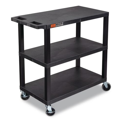 Image of Luxor EC222-B TUFFY XL Three-Shelf Multipurpose Utility Cart, Plastic, 300 lb Capacity, 35.25" x 18" x 34.5", Black