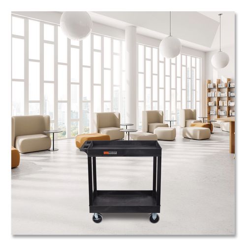 Image of Luxor EC11HD-B TUFFY XL Two-Shelf Heavy-Duty Multipurpose Utility Cart, Plastic, 500 lb Capacity, 35.25" x 18" x 35.5", Black