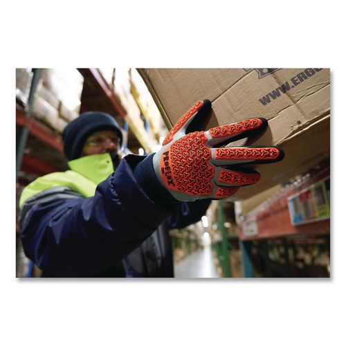 Image of ergodyne® 17647 ProFlex 7521 Thermal Coated Impact-Resistant Gloves, EN388:2131X, 7.5" Long, 3X-Large (12), Gray/Black/Orange, Pair