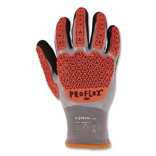 Image of ergodyne® 17647 ProFlex 7521 Thermal Coated Impact-Resistant Gloves, EN388:2131X, 7.5" Long, 3X-Large (12), Gray/Black/Orange, Pair