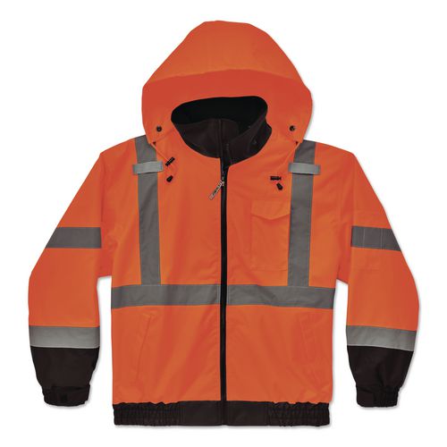 Image of ergodyne® 24461 GloWear 8379 Class 3 Hi-Vis Fleece Lined Bomber Jacket, X-Small, Orange