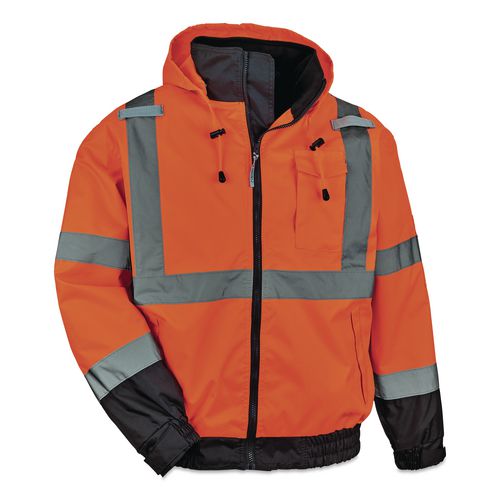 Image of ergodyne® 24461 GloWear 8379 Class 3 Hi-Vis Fleece Lined Bomber Jacket, X-Small, Orange