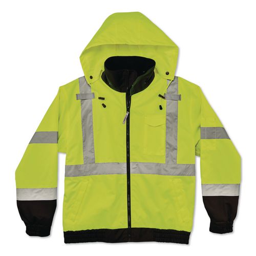 Image of ergodyne® 24471 GloWear 8379 Class 3 Hi-Vis Fleece Lined Bomber Jacket, X-Small, Lime