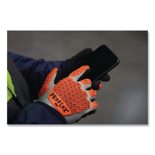 Image of ergodyne® 17647 ProFlex 7521 Thermal Coated Impact-Resistant Gloves, EN388:2131X, 7.5" Long, 3X-Large (12), Gray/Black/Orange, Pair