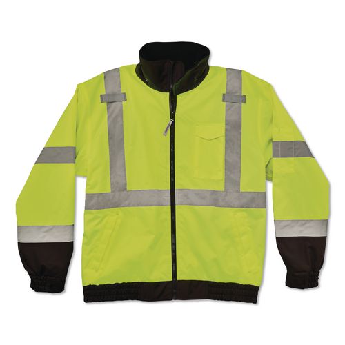 Image of ergodyne® 24471 GloWear 8379 Class 3 Hi-Vis Fleece Lined Bomber Jacket, X-Small, Lime