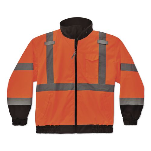 Image of ergodyne® 24461 GloWear 8379 Class 3 Hi-Vis Fleece Lined Bomber Jacket, X-Small, Orange