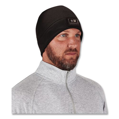 Image of ergodyne® 16792 N-Ferno 6801 Winter Skull Cap with LED Rechargeable Light, Fleece, One Size Fits Most, Black