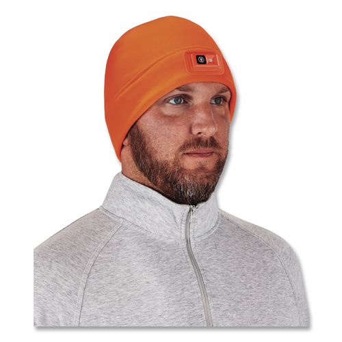 Image of ergodyne® 16791 N-Ferno 6801 Winter Skull Cap with LED Rechargeable Light, Fleece, One Size Fits Most, Orange