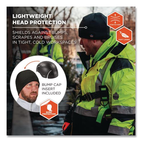 Image of ergodyne® 16911 N-Ferno 6808ZI Zippered Winter Beanie Hat with Bump Cap, One Size Fits Most, Black