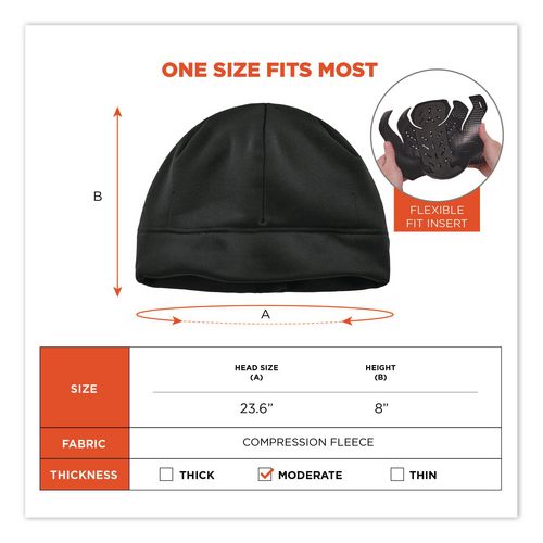 Image of ergodyne® 16911 N-Ferno 6808ZI Zippered Winter Beanie Hat with Bump Cap, One Size Fits Most, Black