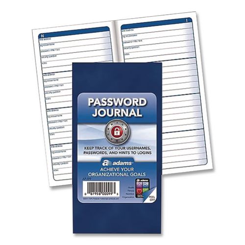 Image of Adams® APJ99 Password Journal, One-Part (No Copies), 3 x 1.5, 4 Forms/Sheet, 192 Forms Total