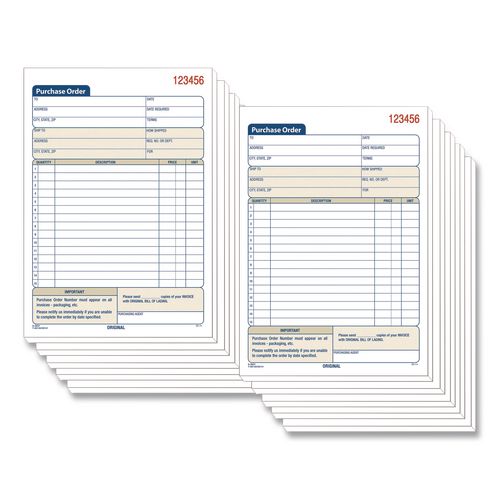 Image of Adams® TC5831-10 Multipart Purchase Order Pad, Three-Part Carbonless, 8.44 x 5.56, 50 Sets/Pad,10 Pads/Pack