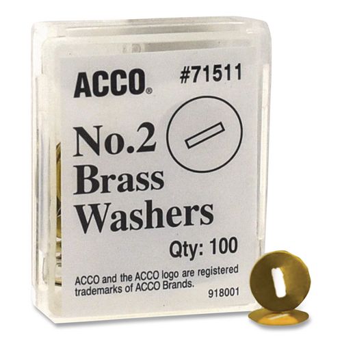 Image of ACCO A7071511 #2 Washers for Two-Prong Fasteners, 1.25" Diameter, Brass, 100/Box