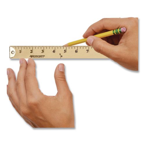 Image of Westcott® 10425 Wood Yardstick With Metal Ends, 36" Long. Clear Lacquer Finish