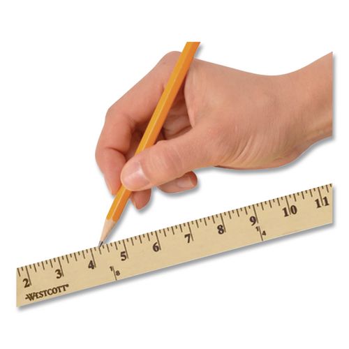 Image of Westcott® 10425 Wood Yardstick With Metal Ends, 36" Long. Clear Lacquer Finish