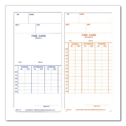 Image of Acroprint® 09-9110-000 Time Clock Cards For Acroprint Atr120, Two Sides, 3.5 X 7, 250/pack