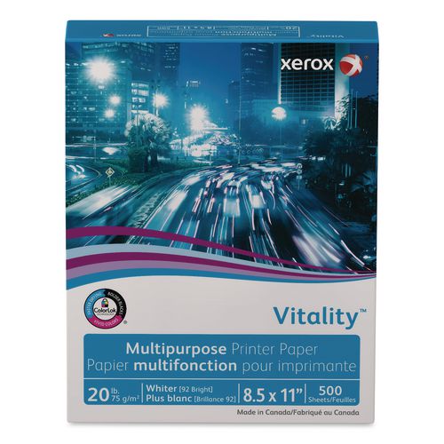 Image of XeroxÂ® Vitality Premium Multipurpose Print Paper, 97 Bright, 24 lb Bond Weight, 8.5 x 11, Extra White, 500/Ream, 8 Reams/Carton