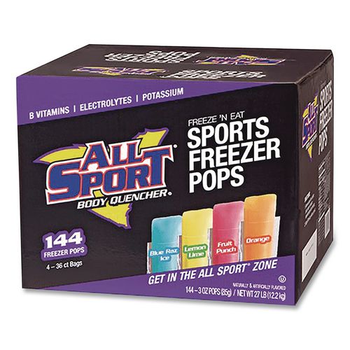 Image of All Sport® M3600013 Body Quencher Electrolyte Freezer Pops Variety Pack, Assorted Flavors, 144/Carton