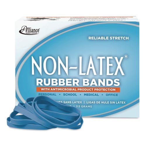 Image of Alliance® ALL42649 Antimicrobial Non-Latex Rubber Bands, Size 64, 0.04" Gauge, Cyan Blue, 4 Oz Box, 95/box
