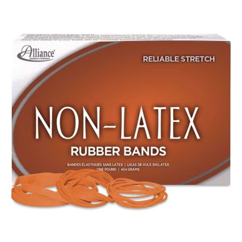 Image of Alliance® 37546 Non-Latex Rubber Bands, Size 54 (Assorted), 0.04" Gauge, Orange, 1 lb Box, Band-Count Varies