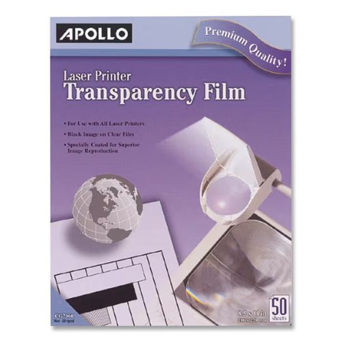 Image of Apollo® VCG7060E-A Laser Transparency Film, 8.5 X 11, Black On Clear, 50/box