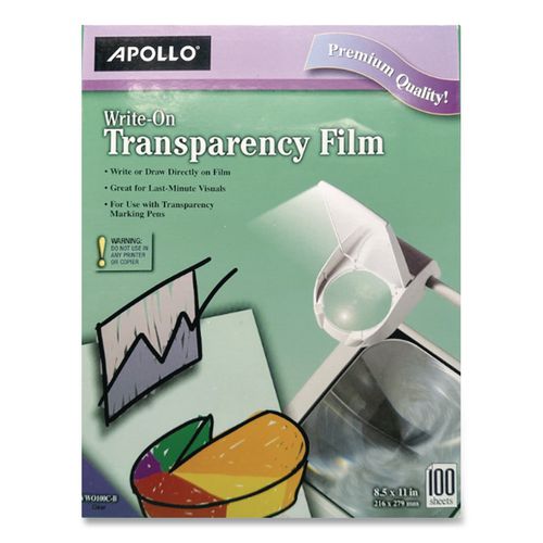 Image of Apollo® VWO100C-BE-A Write-On Transparency Film, 8.5 X 11, 100/box